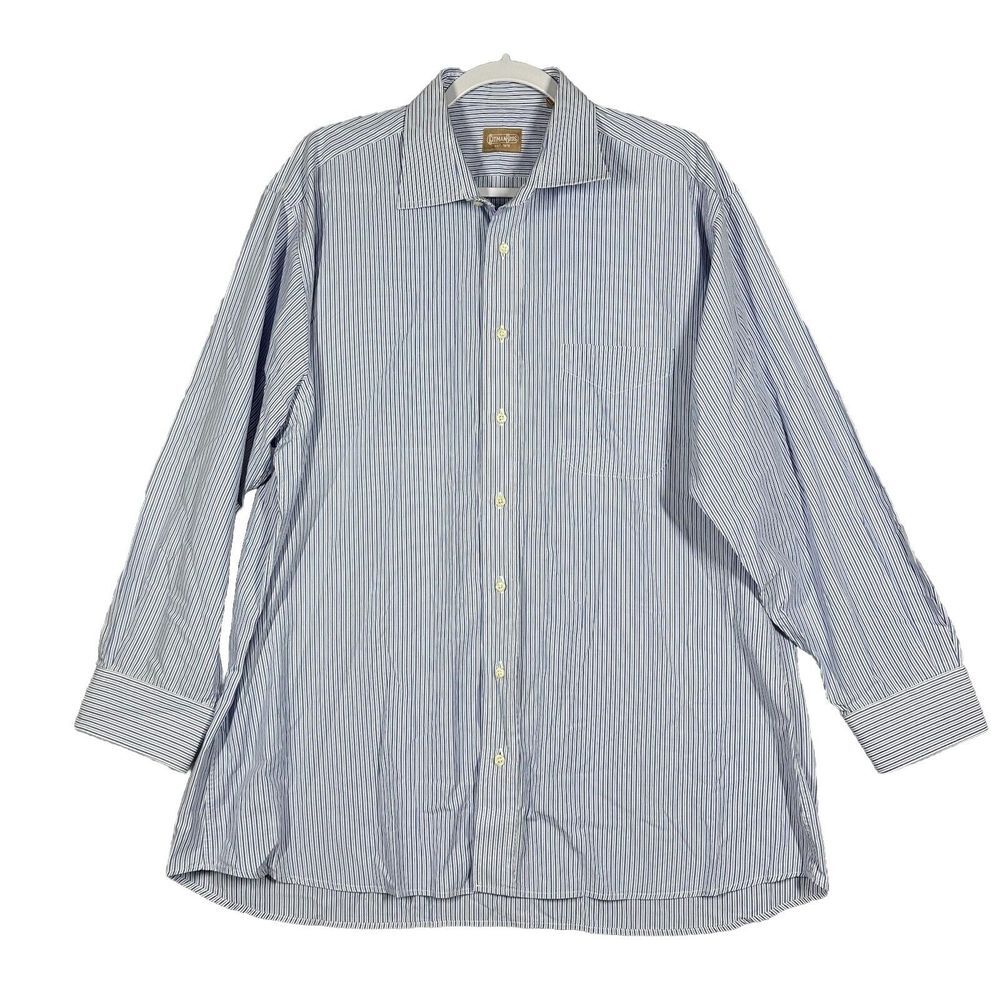 Gitman Bros Shirt Mens 17.5 x 33 Blue Striped Oxford Button Down Long Sleeve USA